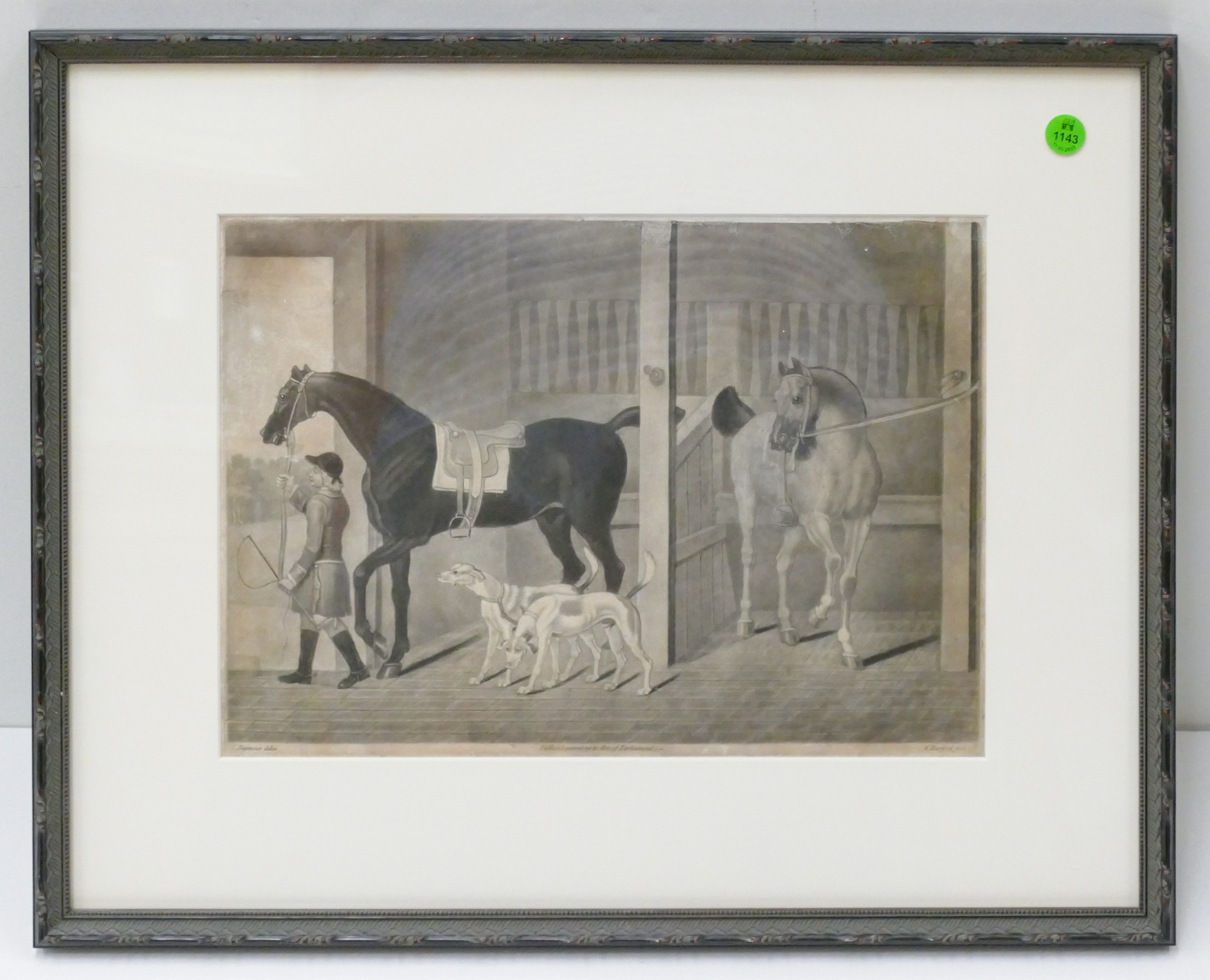 Appraisal: After James Seymour th Cent ''Horse Stable'' Mezzotint - Plasteel