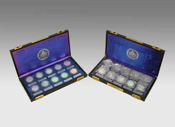 Appraisal: CASES MASONIC STERLING COMMEMORATIVE COINS From the International Fraternal Commemorative