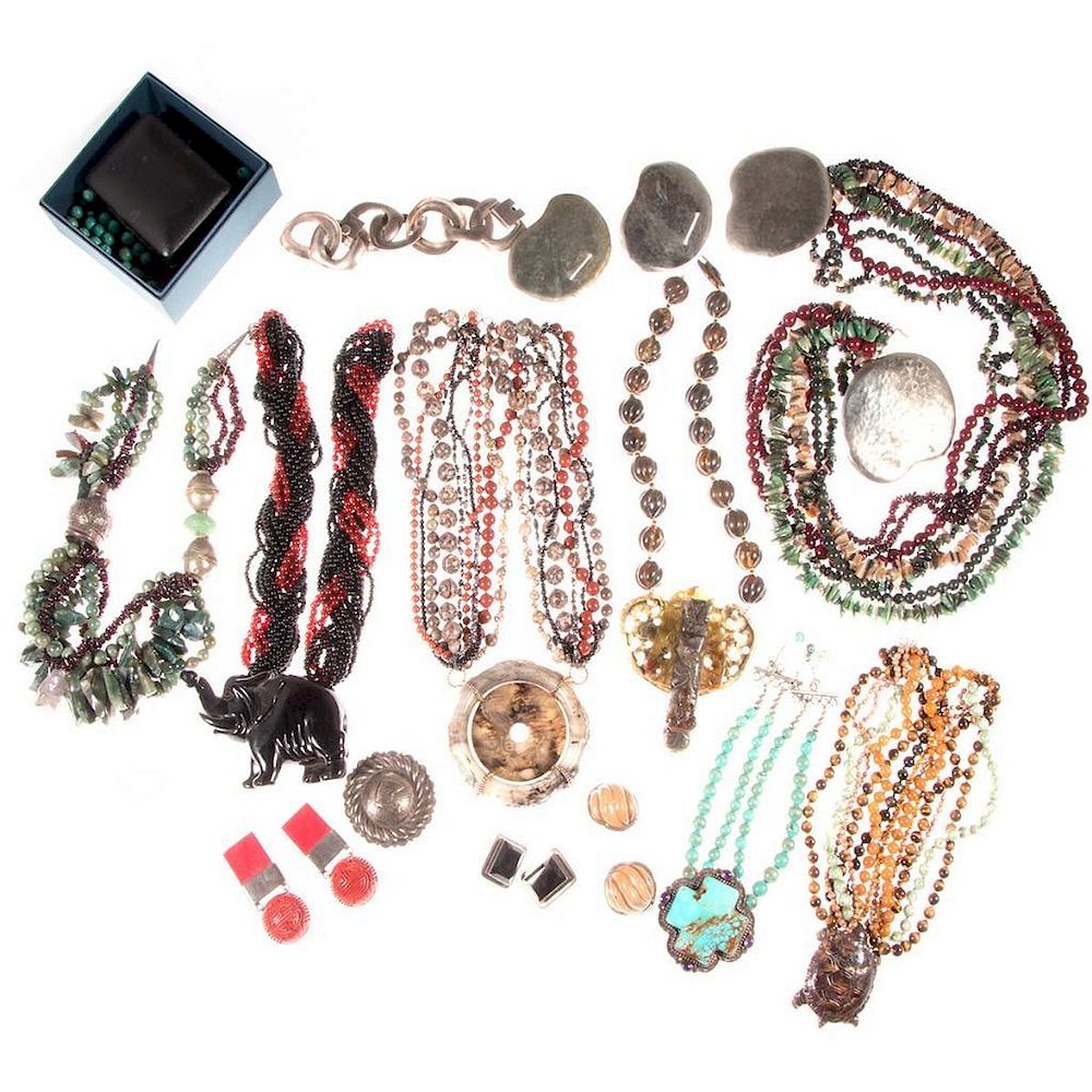 Appraisal: Collection of semi-precious silver metal jewelry pieces including turquoise mother-of-pearl