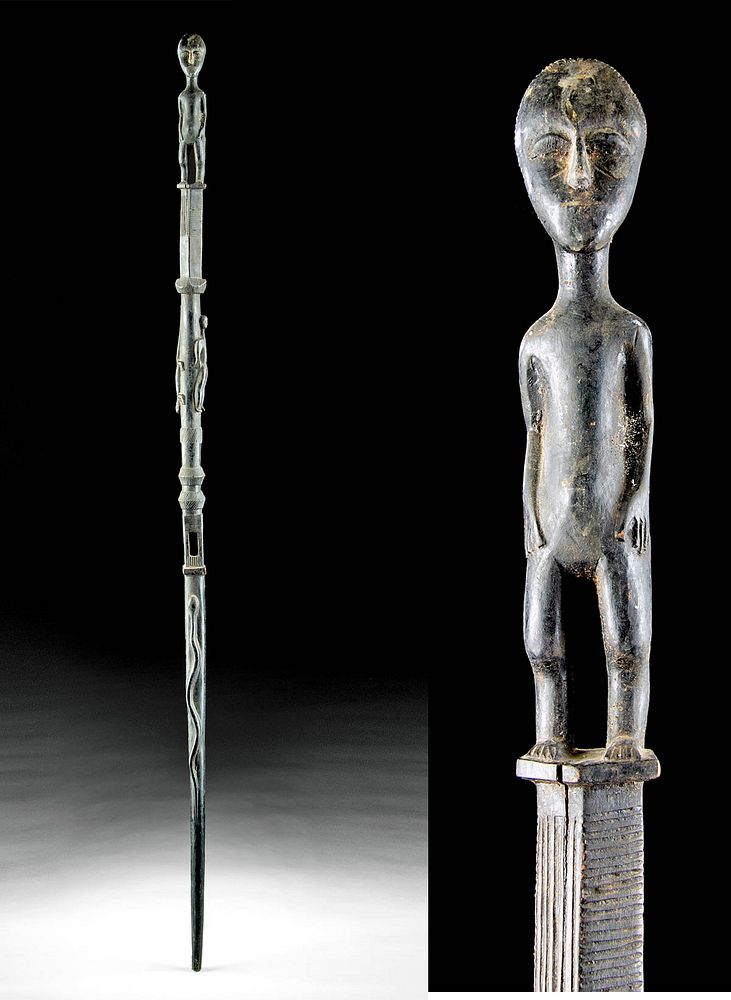 Appraisal: Early th C African Baule Wood Staff w Figures Originally