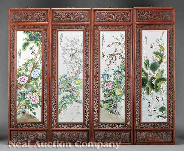 Appraisal: A Set of Four Chinese Polychrome Porcelain Panels Inset in