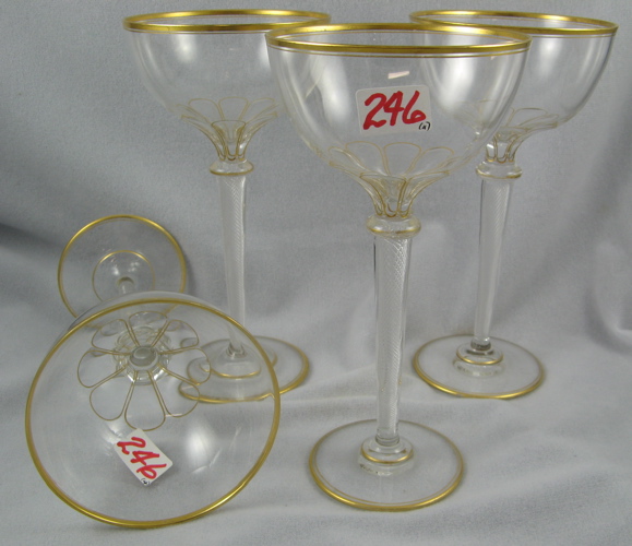 Appraisal: A SET OF FOUR VENETIAN CRYSTAL GOBLETS having twist stems