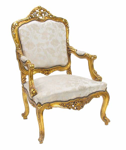 Appraisal: A pair of Louis XV style gilt armchairs height in