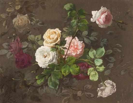 Appraisal: Richard Hendorf German - Roses oil on canvas signed and