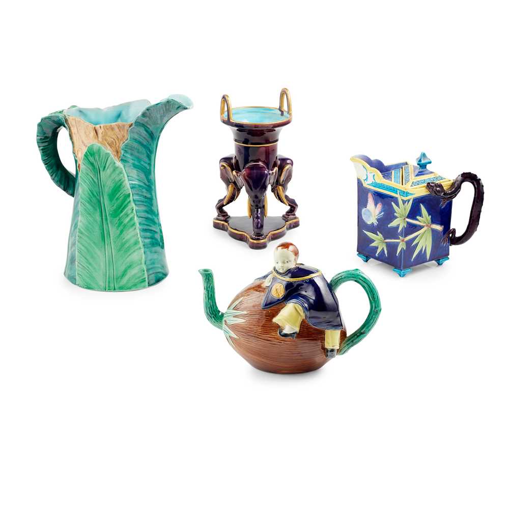 Appraisal: COLLECTION OF ENGLISH MAJOLICA LATE TH CENTURY comprising a teapot