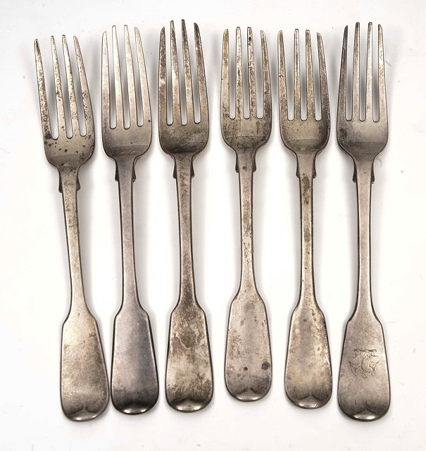 Appraisal: FOUR TH CENTURY SILVER DESSERT FORKS with marks for London