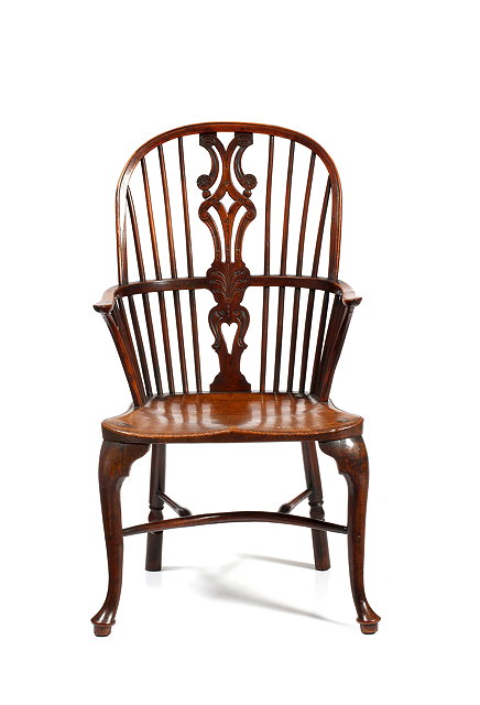 Appraisal: A GEORGE III YEW WOOD AND ELM WINDSOR ARMCHAIR with