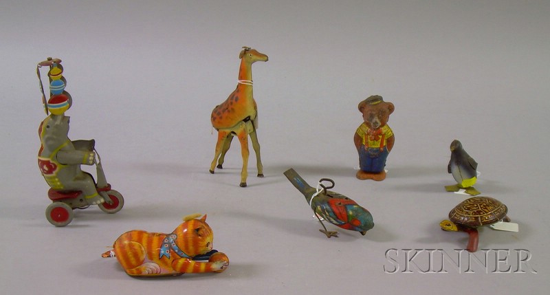 Appraisal: Seven Lithographed and Painted Tin Wind-up Animal Toys a Japanese