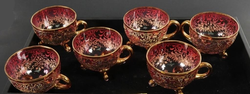 Appraisal: MOSER FOOTED ART GLASS PUNCH CUPS