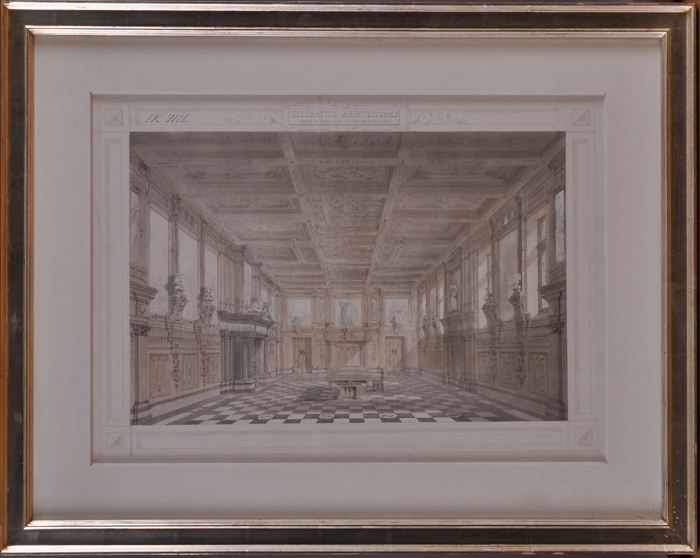 Appraisal: FRENCH SCHOOL ARCHITECTURAL RENDERING FOR A MEETING ROOM Ink and