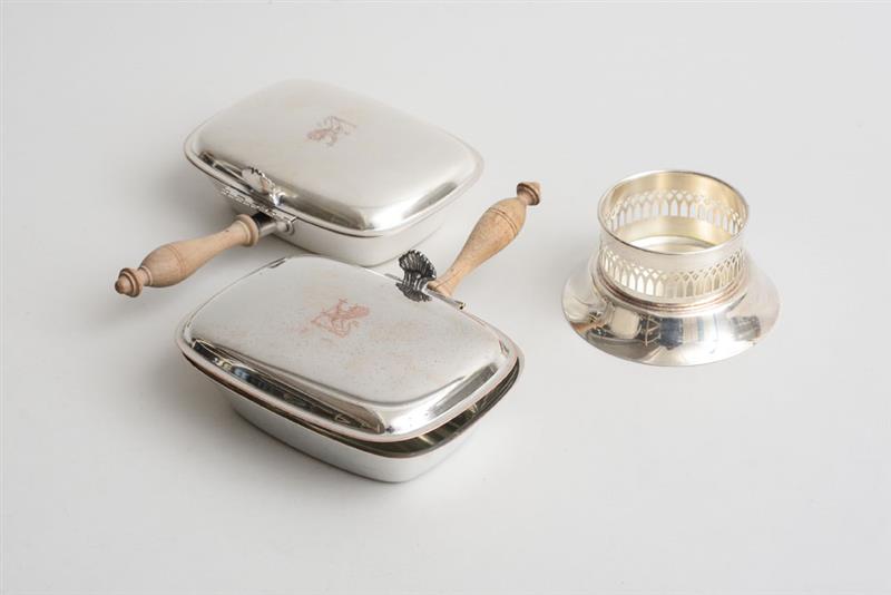 Appraisal: PAIR OF AMERICAN CRESTED SILVER-PLATED SILENT BUTLERS AND A KENNETH