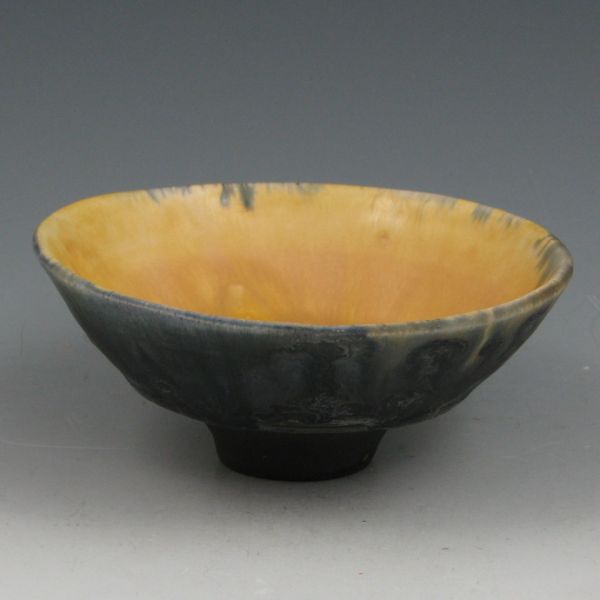 Appraisal: Rose Cabat bowl in bright yellow and dark gray Signed