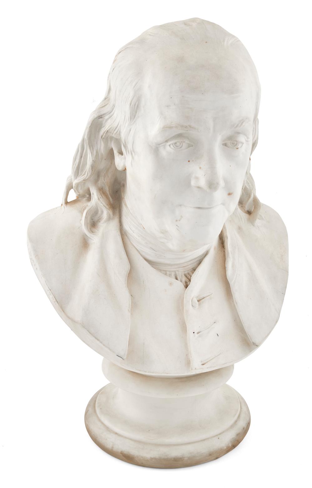 Appraisal: AFTER JEAN-ANTOINE HOUDON TH CENTURY BUST OF BENJAMIN FRANKLIN HEIGHT