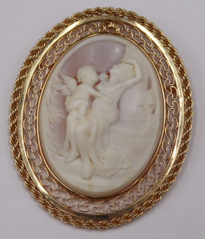 Appraisal: JEWELRY SIGNED KT GOLD AND HIGH RELIEF CAMEO Brooch High