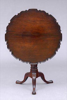 Appraisal: GEORGE III-STYLE CARVED MAHOGANY TRIPOD TEA TABLE The tilting pie