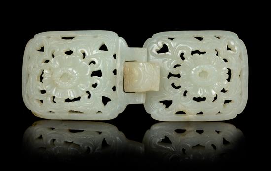 Appraisal: Sale Lot A Pale Celadon Jade Two-Part Belt Buckle late