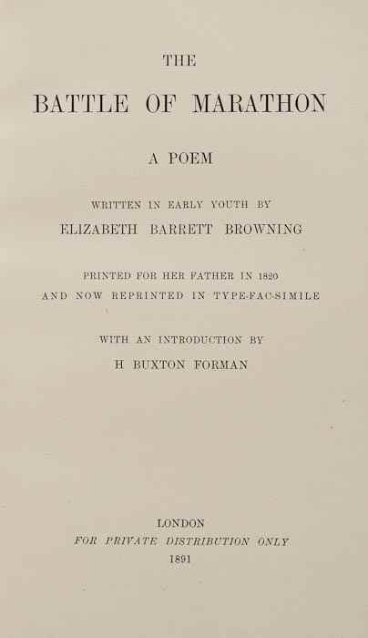 Appraisal: Browning Elizabeth Barrett The Battle of Marathon A Poem edited