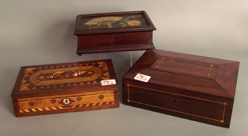 Appraisal: Rosewood dresser box h w together with other decorated dresser