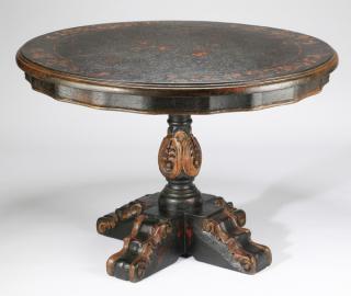 Appraisal: French inspired paint Ebonized and paint-decorated center table in the