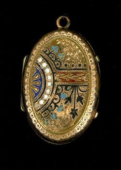 Appraisal: A Victorian Enameled Locket Gold-filled locket is engraved with a