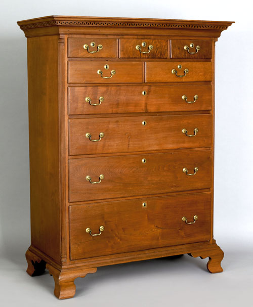 Appraisal: Pennsylvania Chippendale walnut tall chest ca the molded cornice above