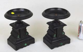 Appraisal: Pair Eastlake Tazza Malachite Inlaid Marble Bases Pair of Eastlake