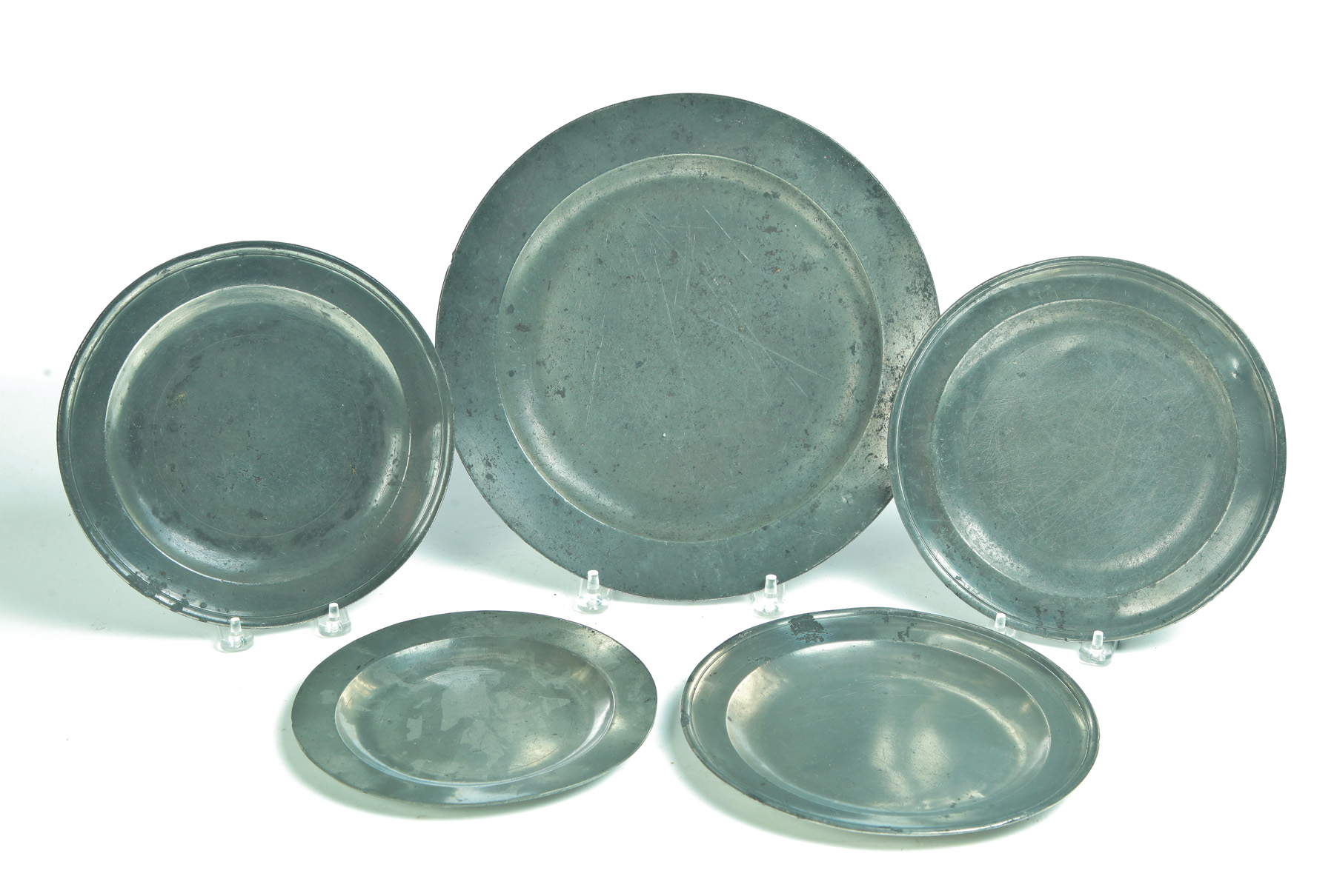 Appraisal: FIVE ENGLISH PEWTER PLATES Late th century Marked for Joseph