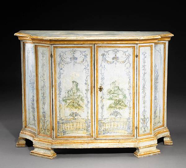 Appraisal: An Italian Baroque painted credenza early th century The shaped