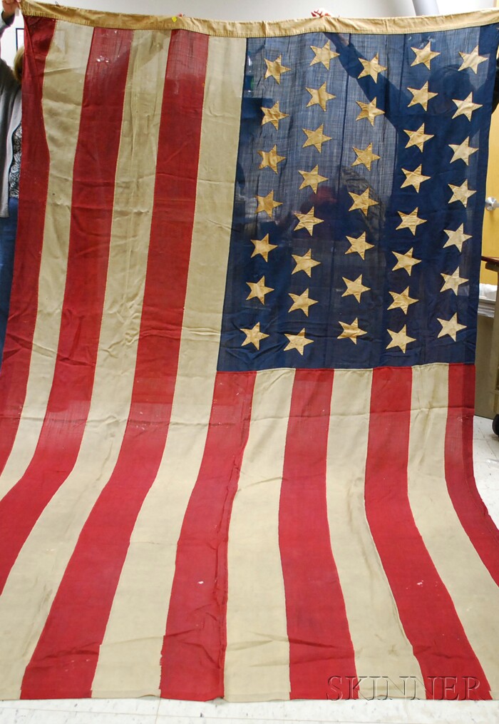 Appraisal: - Thirty-seven Star American Flag linen pieced-construction and applique stars