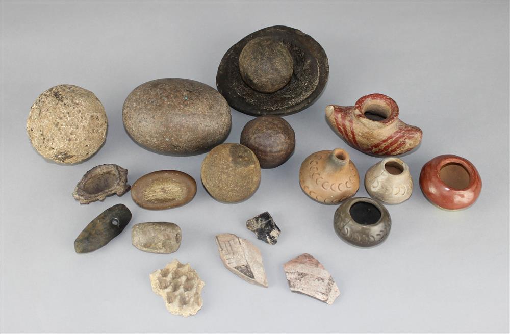 Appraisal: GROUP OF STONE AND POTTERY ARTIFACTS Provenance a Virginia private