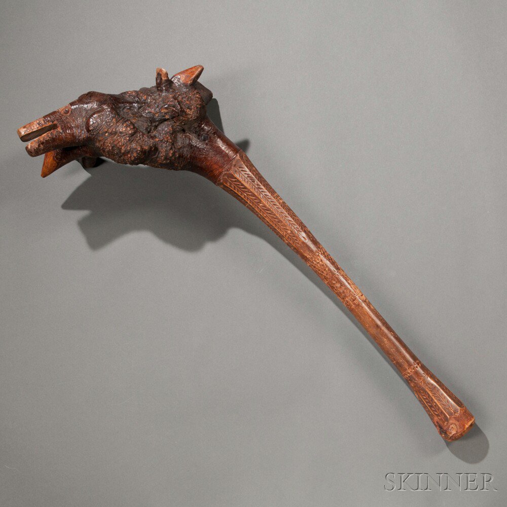 Appraisal: Penobscot Carved Burl-headed Club c late th century faceted handle