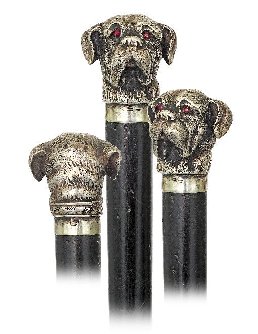 Appraisal: Silver English Bulldog Head Cane Ca -Smaller silver knob well