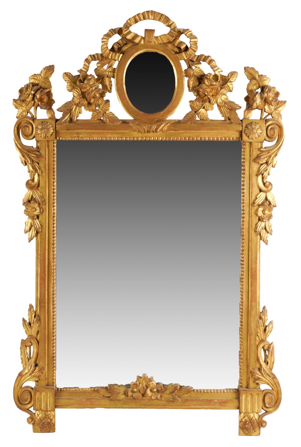 Appraisal: CARVED GILT WALL MIRROR th century with flat mirror plates