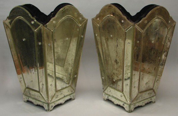 Appraisal: Pair of square antique mirrored glass floor baskets with black