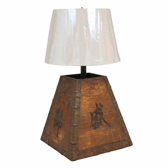 Appraisal: A Chinese Iron Wooden Grain Measure as a Table Lamp