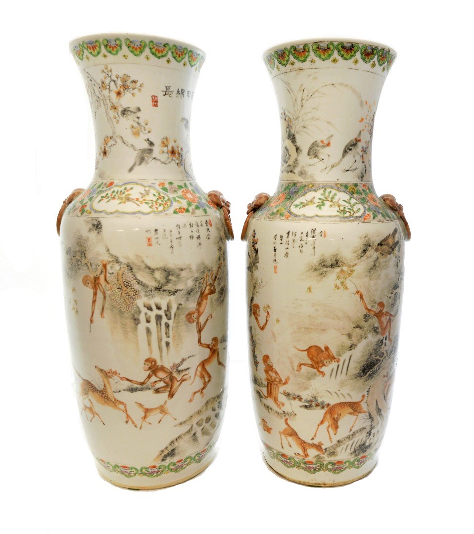 Appraisal: A large and unusual pair of Chinese porcelain baluster vases