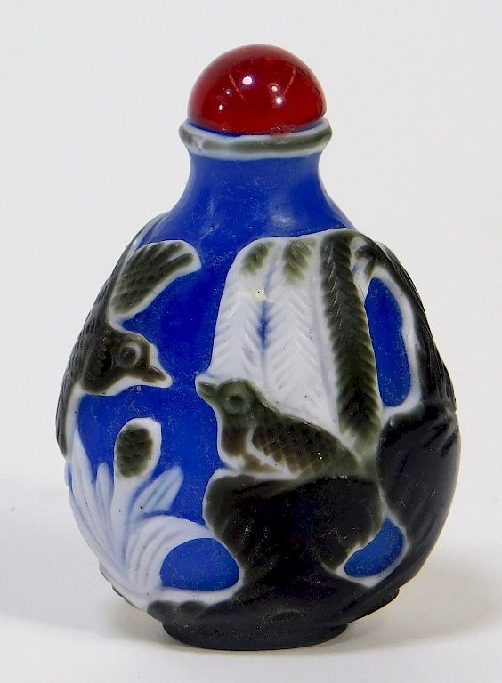 Appraisal: Chinese Peking Glass Color Bird Snuff Bottle China th century