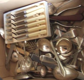 Appraisal: A quantity of mostly plated table flatware including a sugar