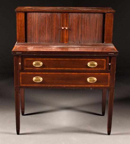 Appraisal: Federal style stringer inlaid mahogany tambour desk in the Massachusetts