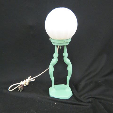 Appraisal: Art Deco Figural Lamp two nudes holding up a globe