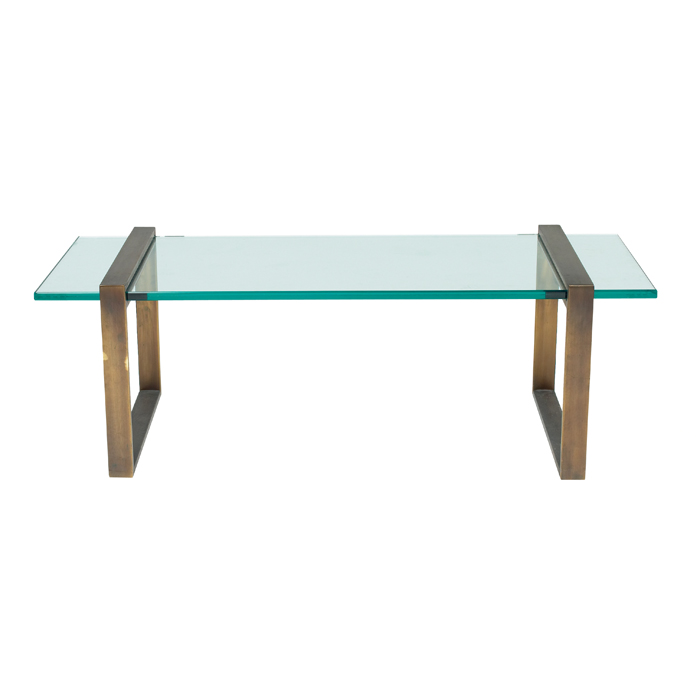 Appraisal: Charles Hollis Jones coffee table USA two bronze-finished metal bases