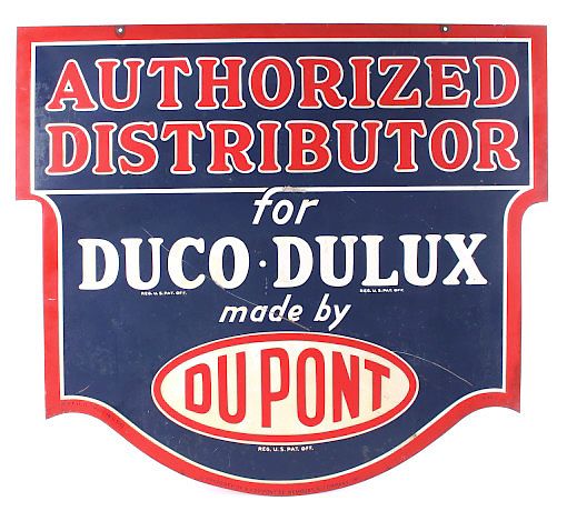 Appraisal: DuPont Duco-Delux Double-Sided Porcelain Sign For bidding in this lot