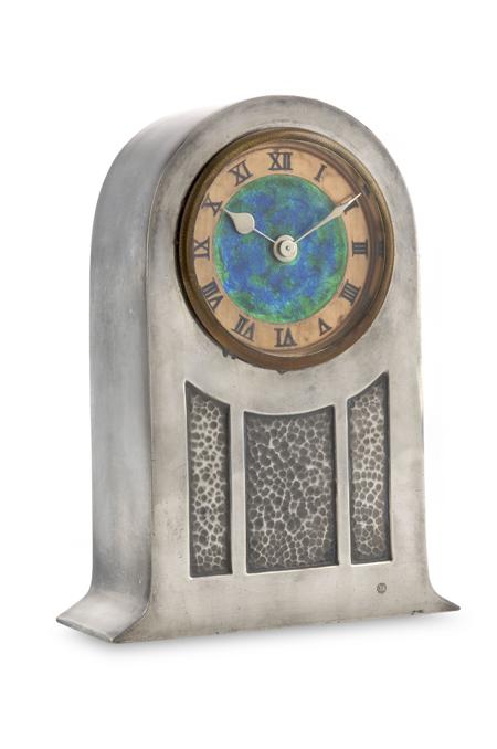 Appraisal: LIBERTY CO 'TUDRIC' MANTEL CLOCK CIRCA pewter with circular turquoise