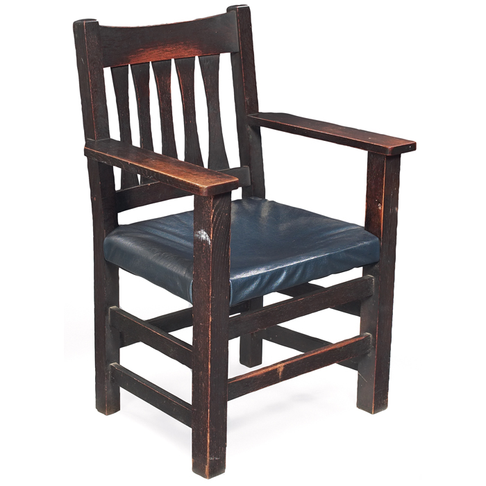 Appraisal: Arts and Crafts armchair five shaped vertical slats at back