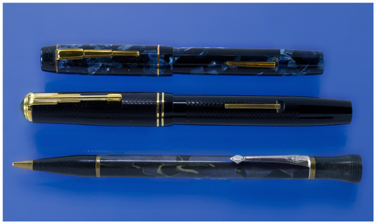 Appraisal: Collection of Three Pens Unique Fountain Pen in blue and