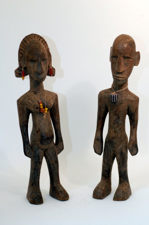 Appraisal: Bambara male and female Segou style figures both with club