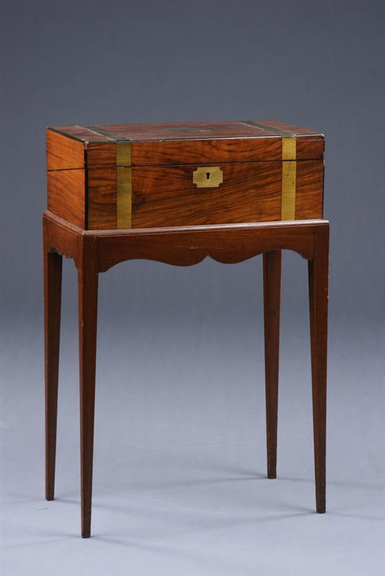 Appraisal: ENGLISH WALNUT LAP DESK ON STAND th century with later