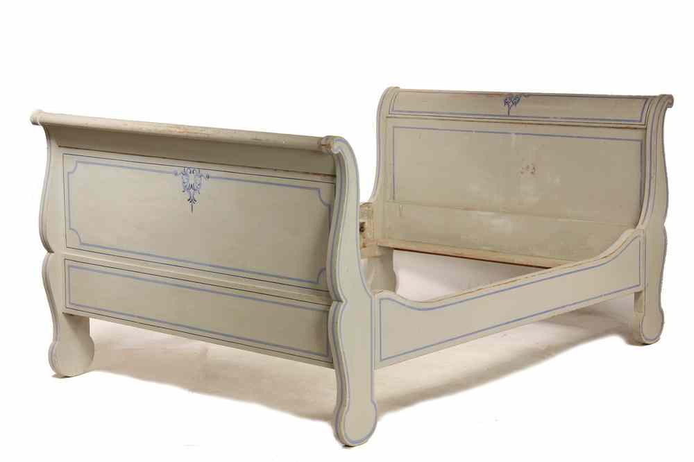 Appraisal: PAINTED SLEIGH BED - Maine Country Painted Pine Sleigh Bed