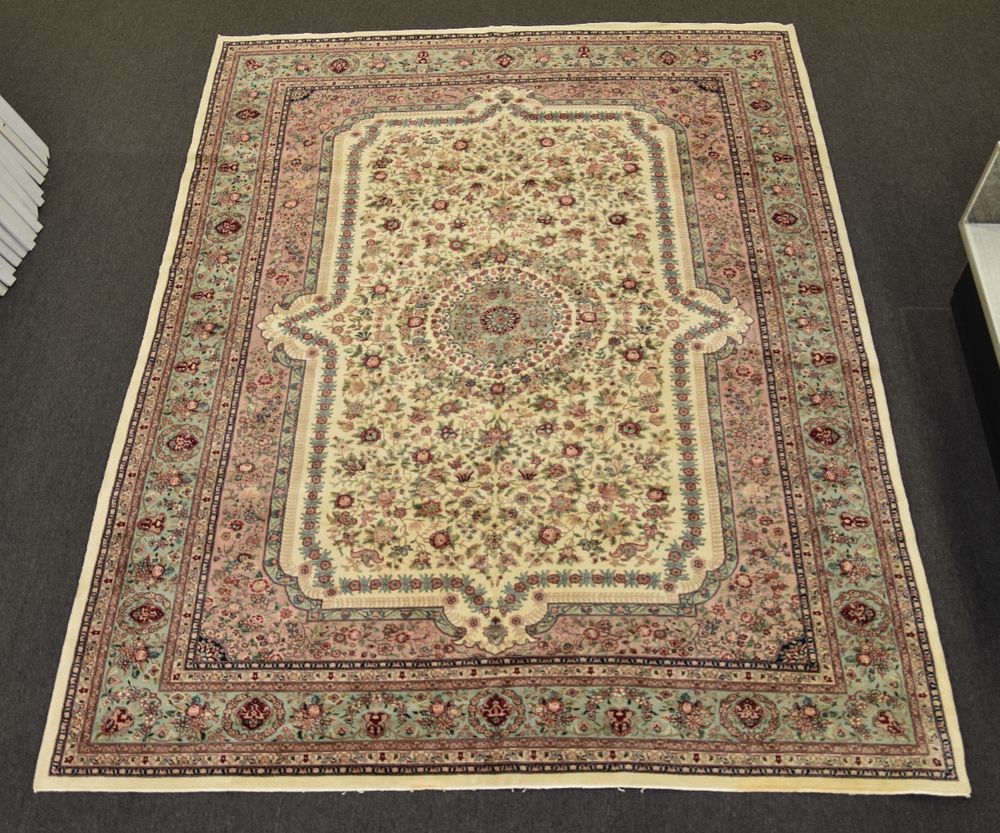 Appraisal: Tabriz Carpet Palace-sized colorful Tabriz carpet having a center rosette