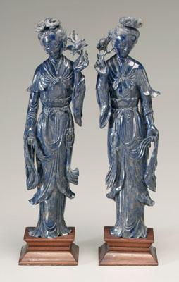 Appraisal: Pair Chinese lapis lazuli figures carved elegantly dressed and coiffed